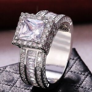 Women Silver Color Finger Rings Wedding Bands Jewelry  Wide Ring.
